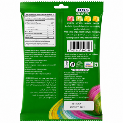 FOX’S Crystal Clear Spring Tea Candy 90g | Lychee, Apple, Mango & Peach Tea Flavors
