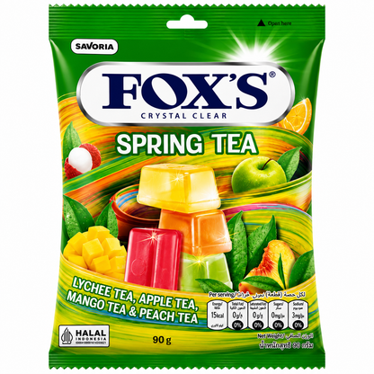 FOX’S Crystal Clear Spring Tea Candy 90g | Lychee, Apple, Mango & Peach Tea Flavors