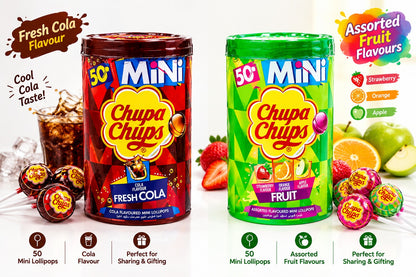 Chupa Chups Mini Lollipops 50pcs – Fresh Cola & Assorted Fruit Flavours