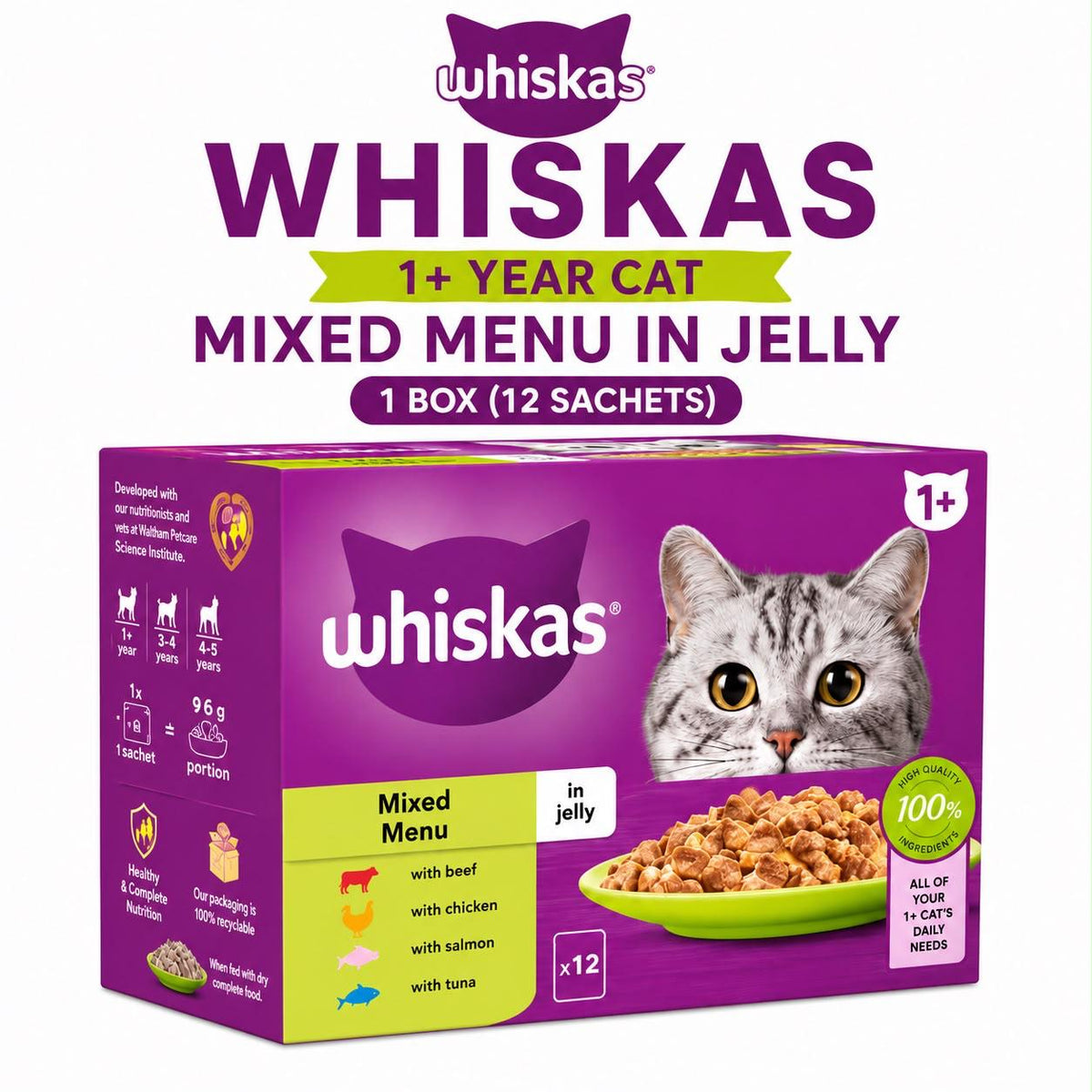 Whiskas Adult Mixed Menu in Jelly – 12 x 85g