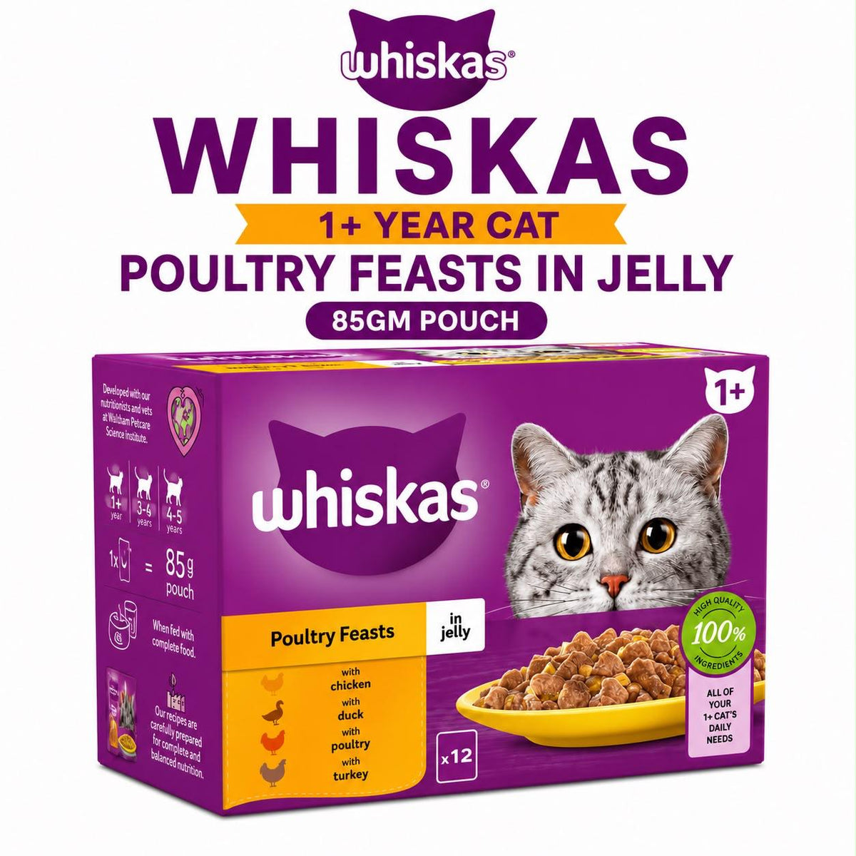 Whiskas Adult Poultry Feasts in Jelly – 12 x 85g