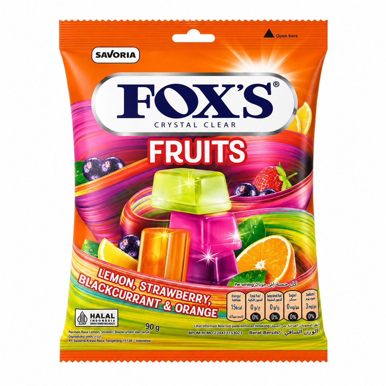 FOX’S Fruits Crystal Clear Candy 90g – Lemon, Strawberry, Blackcurrant & Orange