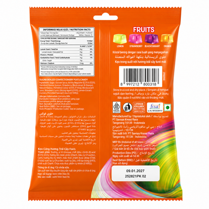 FOX’S Fruits Crystal Clear Candy 90g – Lemon, Strawberry, Blackcurrant & Orange
