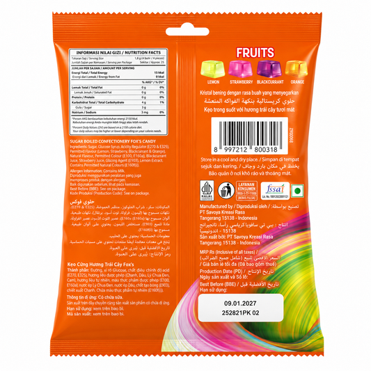FOX’S Fruits Crystal Clear Candy 90g – Lemon, Strawberry, Blackcurrant & Orange